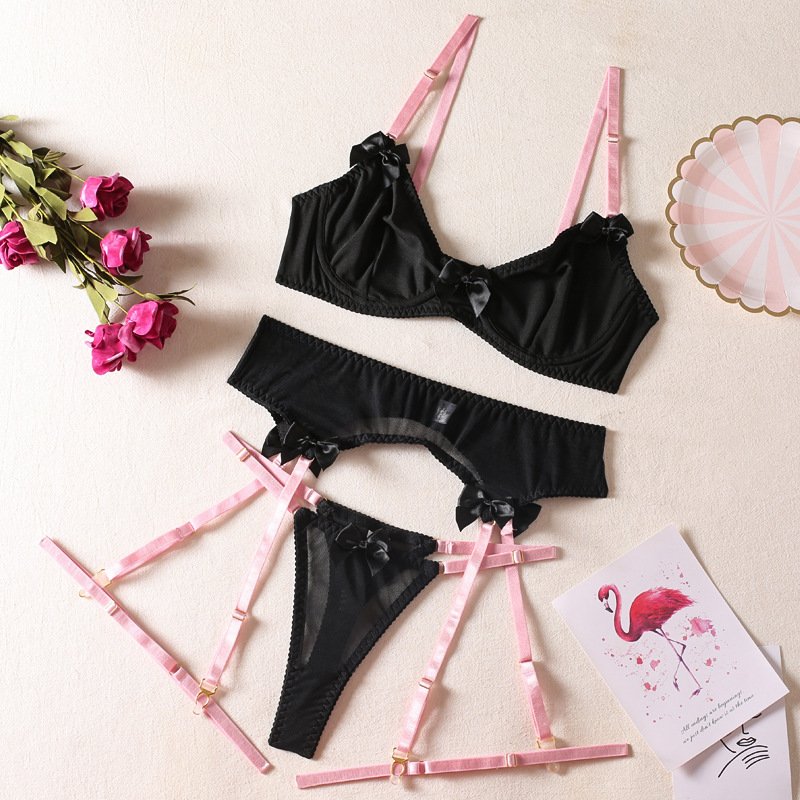 Women's Fashion Bow Bra Three Piece Set - Imagem 8